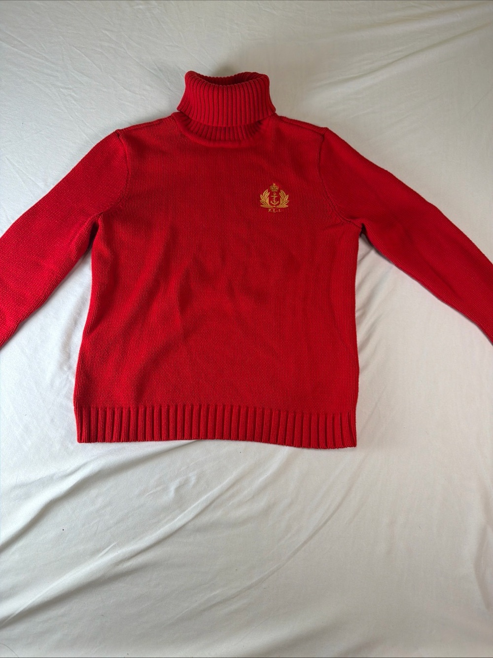 Ralph Lauren Red Turtleneck Sweater with Gold Crest